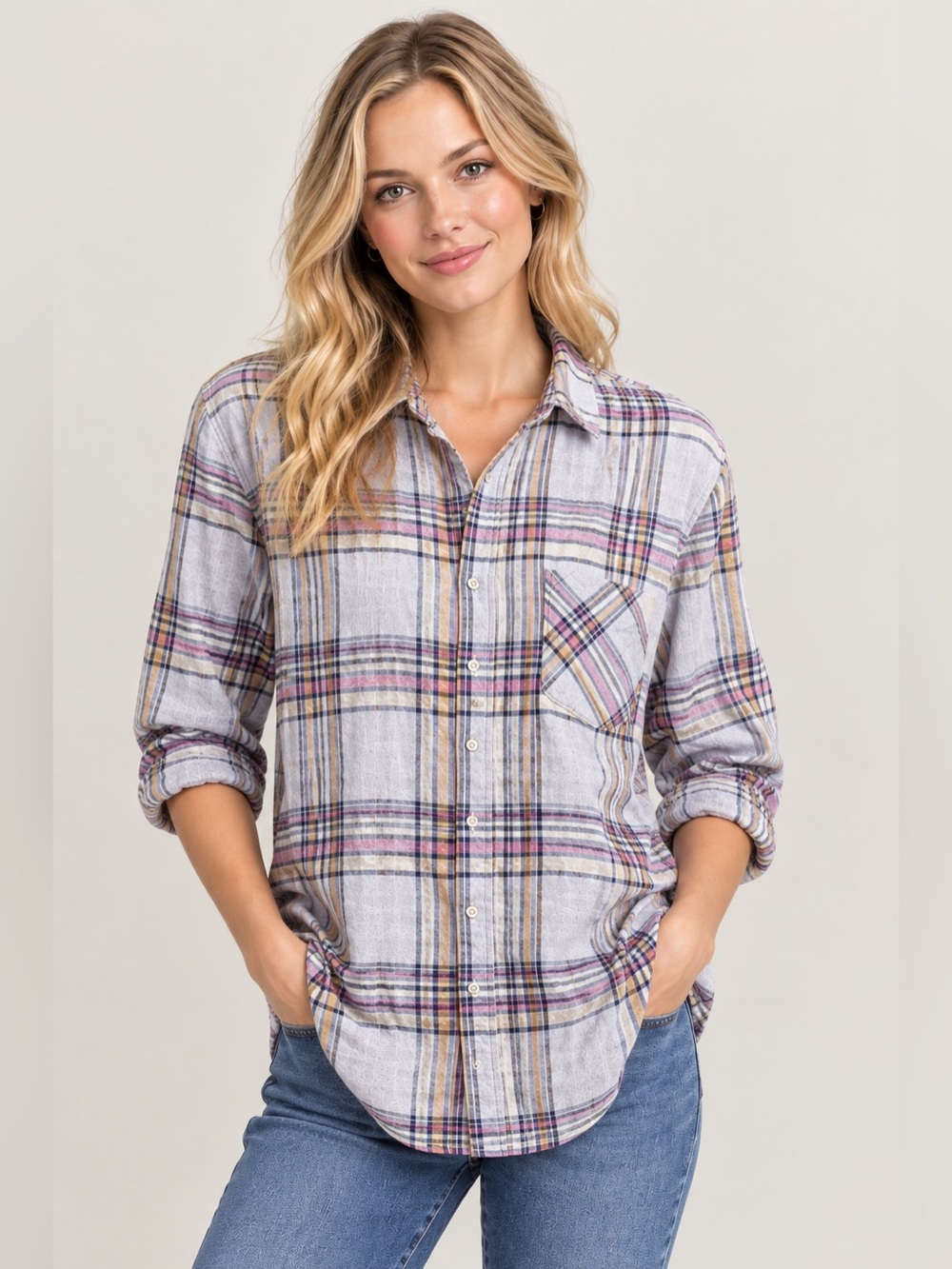 (3 for $30) Boyfriend Fit Plaid Button-Down